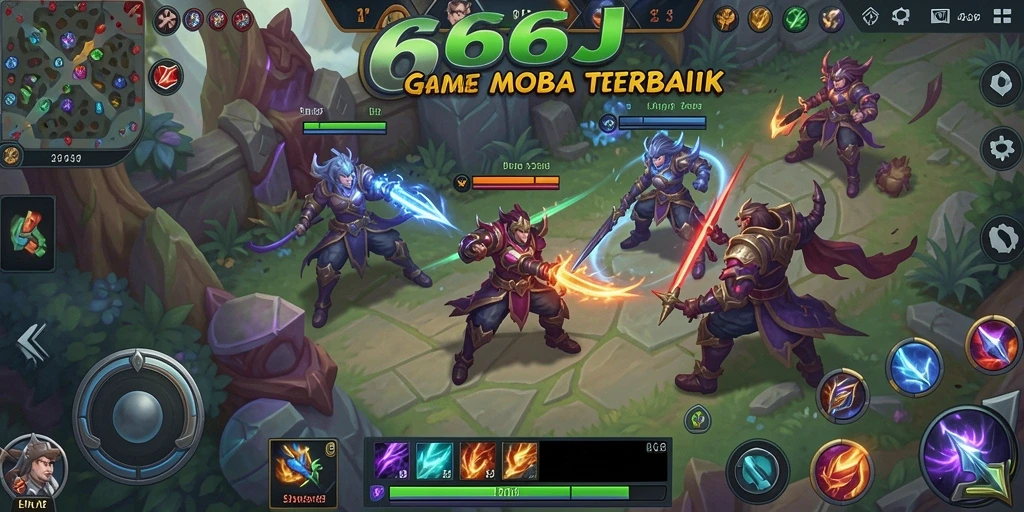 Tangkapan layar gameplay 666J yang menunjukkan aksi seru di arena MOBA.