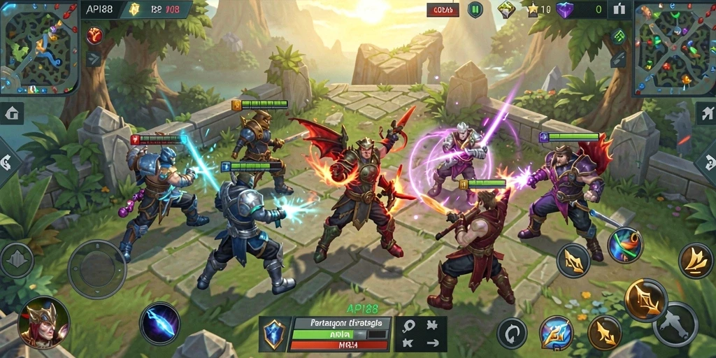 Tampilan gameplay seru dalam API88 yang penuh aksi MOBA.