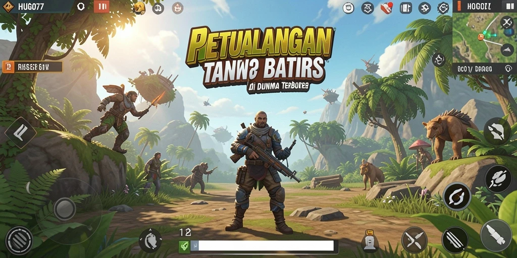 Screenshot gameplay HUGO77 menunjukkan dunia terbuka yang menakjubkan.