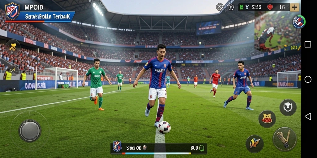 Tampilan gameplay sepak bola yang menarik dan dinamis.