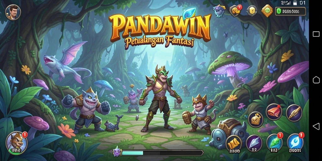 Screenshot utama gameplay <strong>PANDAWIN</strong> menampilkan petualangan menarik di dunia fantasi.