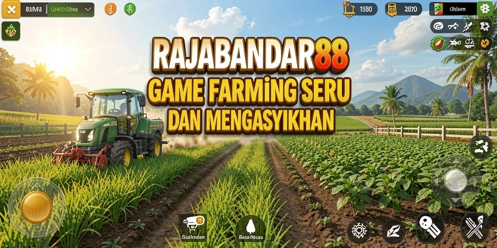 Screenshot permainan <strong>RAJABANDAR88</strong> yang menunjukkan ladang pertanian yang subur.