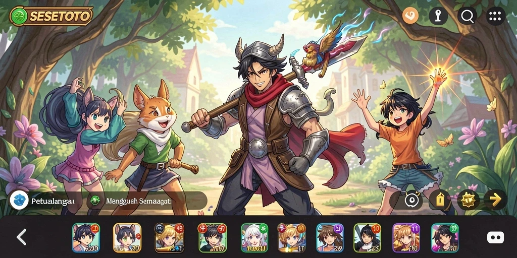 Screenshot dari gameplay SESETOTO menampilkan karakter Anime yang dinamis.
