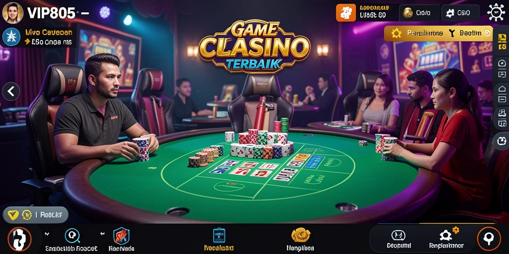 Tampilan gameplay utama VIP805 menampilkan dealer langsung yang interaktif di kasino online.